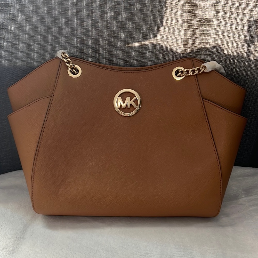 🔥NWT🔥 Brown Michael Kors LG Chain Shoulder Tote 👜 Leather